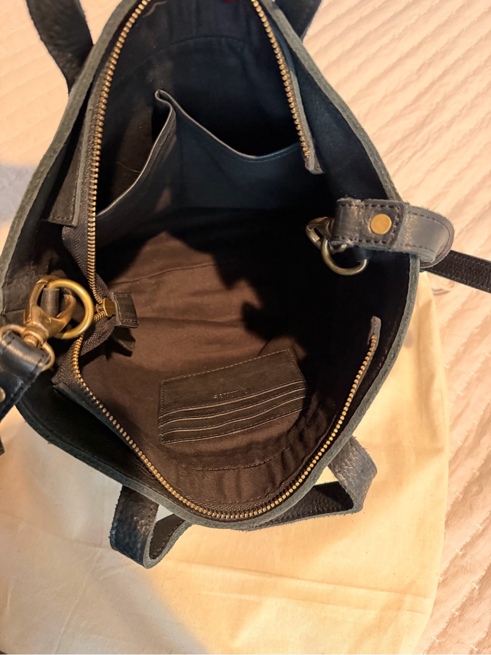 Quince Black Leather Tote Bag with Top Handles and Crossbody - Picture 5 of 5